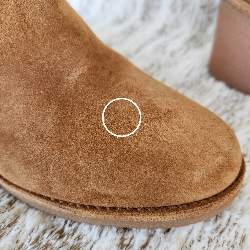 NWOT UGG "Kasen" Suede Sherpa Block Heel Ankle Boot Tan Leather | Women’s 9.5 - Picture 11 of 13